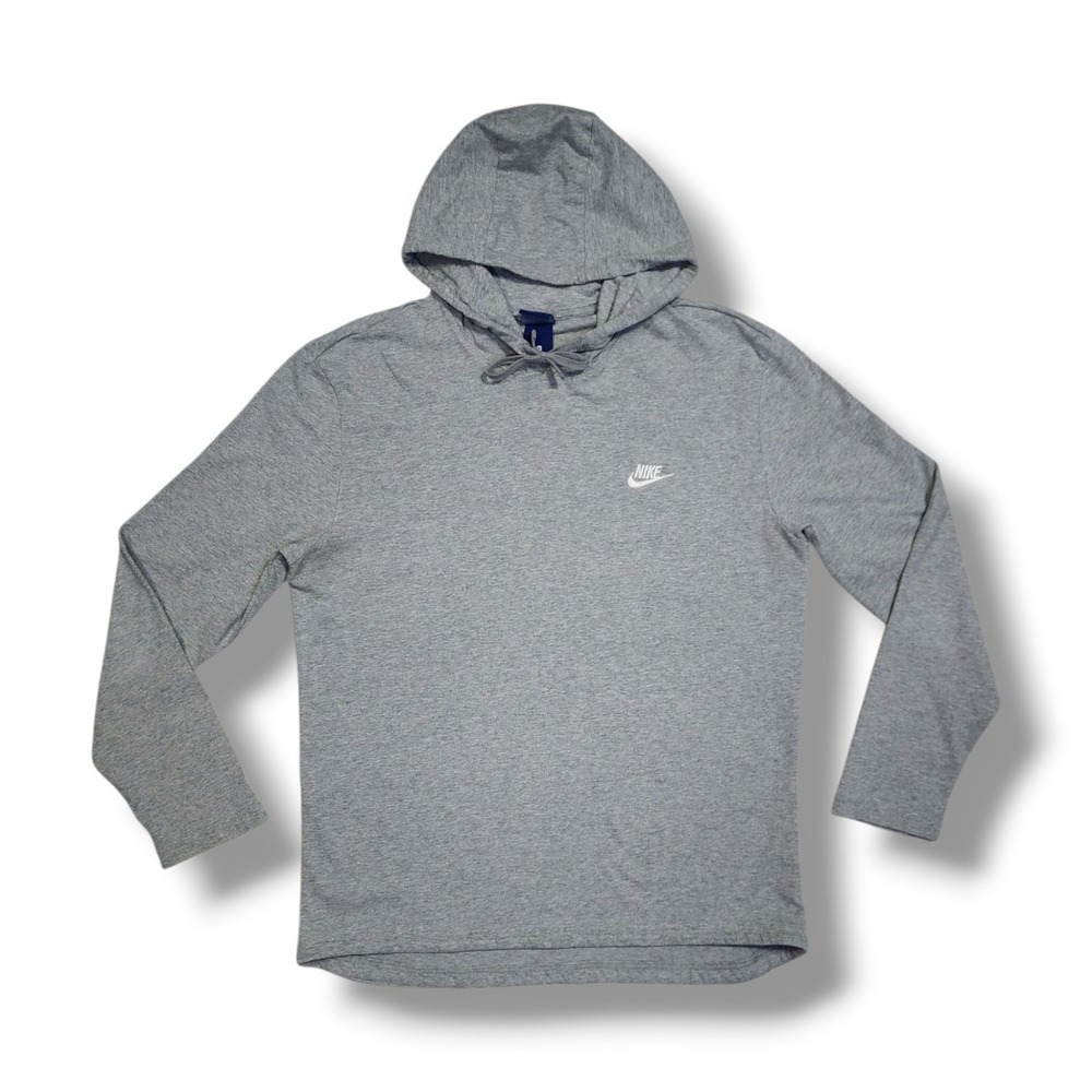 Vintage‎ Nike Blue Tag Training Long Sleeve Hooded Gray Shirt Men's XL